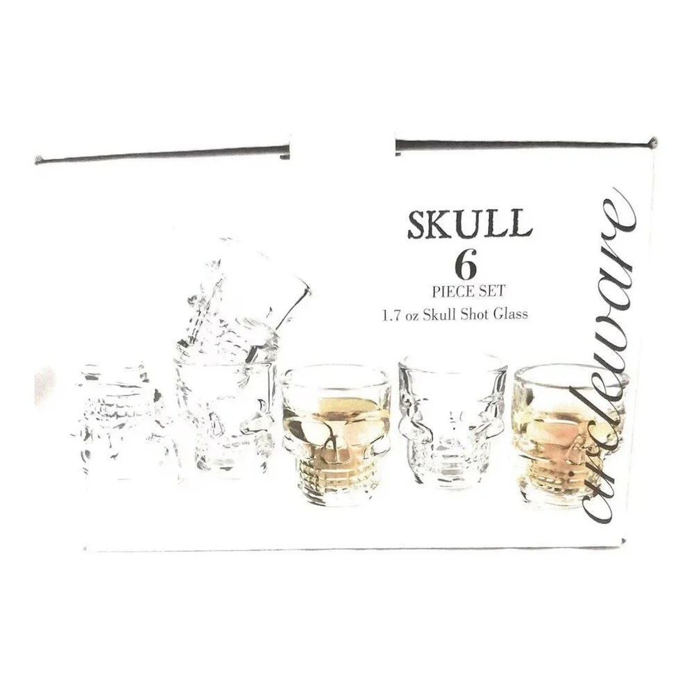 Circleware 1.75 Oz Skull Shot Glasses Set Of 6- Dishwasher Safe- New In Box